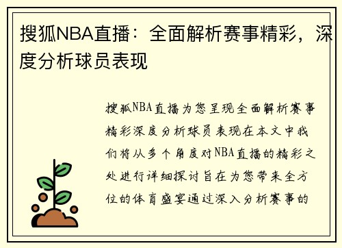 搜狐NBA直播：全面解析赛事精彩，深度分析球员表现